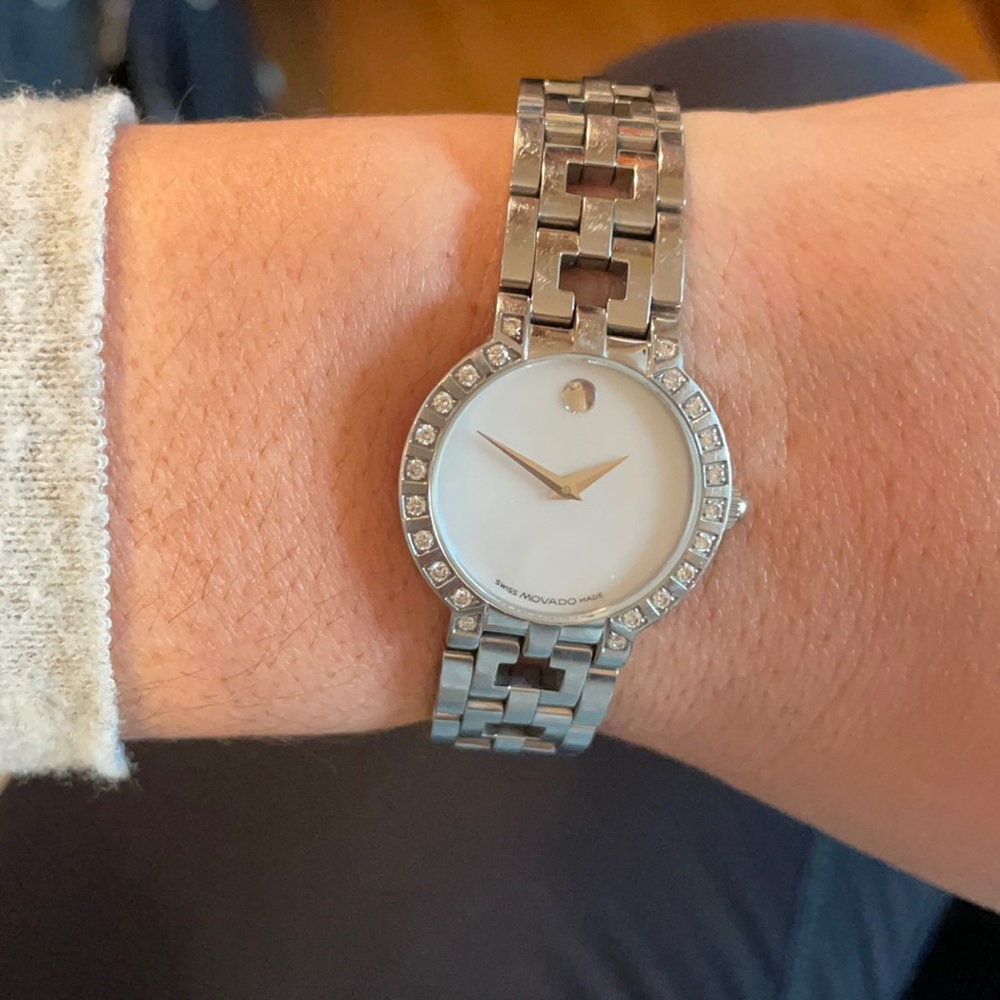 Movado watch diamonds with mother of Pearl face women’s